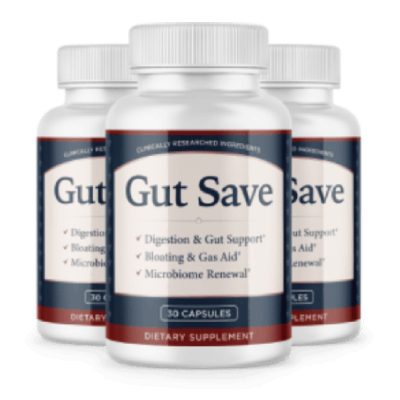 Gut Save digestive health supplement bottles